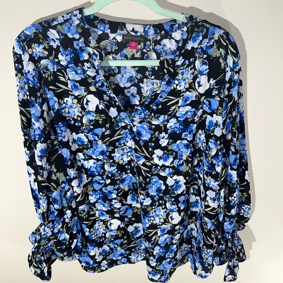 Vince Camuto women’s 1x Blue and Black Floral Blouse nwt cottagecore office top - Picture 13 of 13